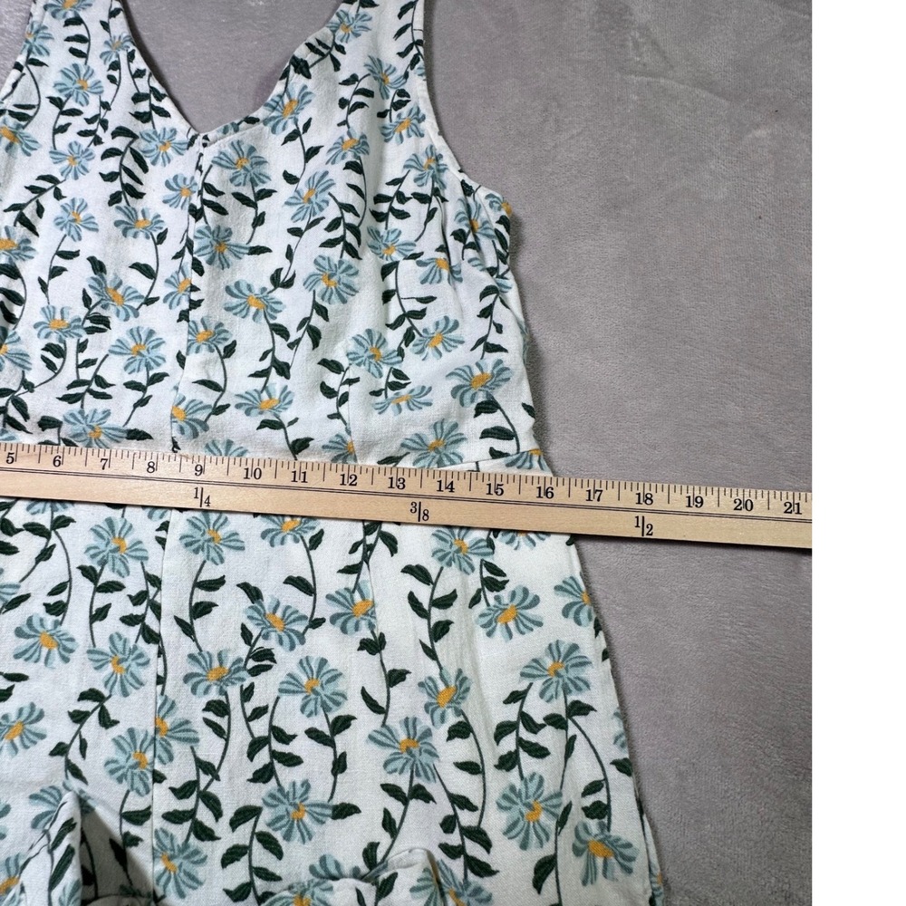 Dip Women White Blue Daisy Floral Linen Blend Wide Leg Jumpsuit Size 4 - Picture 6 of 7